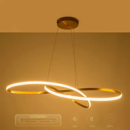 GLOBOSTAR® DEXTER 60920 Μοντέρνο Κρεμαστό Φωτιστικό Οροφής LED 120W 13440lm 300° AC 220-240V IP20 Ρυθμιζόμενο Λευκό CCT με Χειριστήριο από 2700K έως 6000K Dimmable - Lumileds SMD Chip - Χρυσό Βούρτσας - Μ103 x Π103 x Υ30cm - 3 Χρόνια Εγγύηση - Image 12