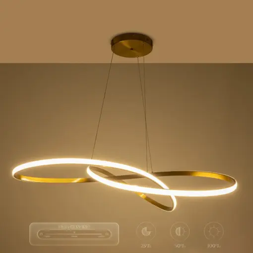 GLOBOSTAR® DEXTER 60920 Μοντέρνο Κρεμαστό Φωτιστικό Οροφής LED 120W 13440lm 300° AC 220-240V IP20 Ρυθμιζόμενο Λευκό CCT με Χειριστήριο από 2700K έως 6000K Dimmable - Lumileds SMD Chip - Χρυσό Βούρτσας - Μ103 x Π103 x Υ30cm - 3 Χρόνια Εγγύηση - Image 13