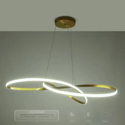 GLOBOSTAR® DEXTER 60920 Μοντέρνο Κρεμαστό Φωτιστικό Οροφής LED 120W 13440lm 300° AC 220-240V IP20 Ρυθμιζόμενο Λευκό CCT με Χειριστήριο από 2700K έως 6000K Dimmable - Lumileds SMD Chip - Χρυσό Βούρτσας - Μ103 x Π103 x Υ30cm - 3 Χρόνια Εγγύηση - Image 14