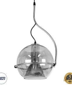 GLOBOSTAR® GLASSO 60928 Μοντέρνο Κρεμαστό Φωτιστικό Οροφής με Ντουί 1 x E27 AC 220-240V IP20 - Ασημί - Μ27 x Π27 x Υ52cm