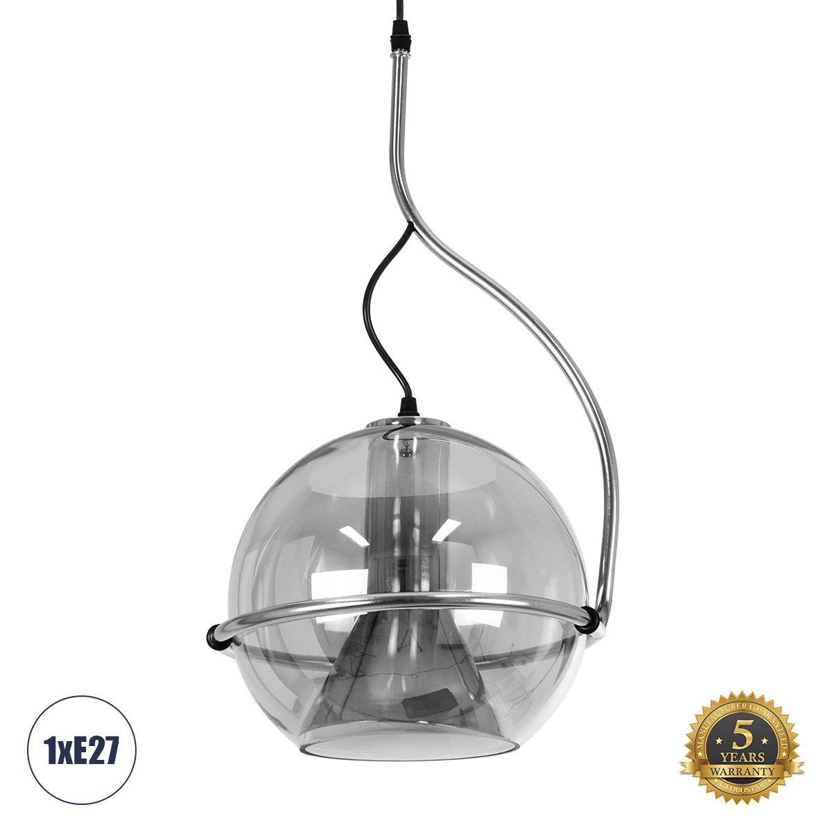GLOBOSTAR® GLASSO 60928 Μοντέρνο Κρεμαστό Φωτιστικό Οροφής με Ντουί 1 x E27 AC 220-240V IP20 - Ασημί - Μ27 x Π27 x Υ52cm