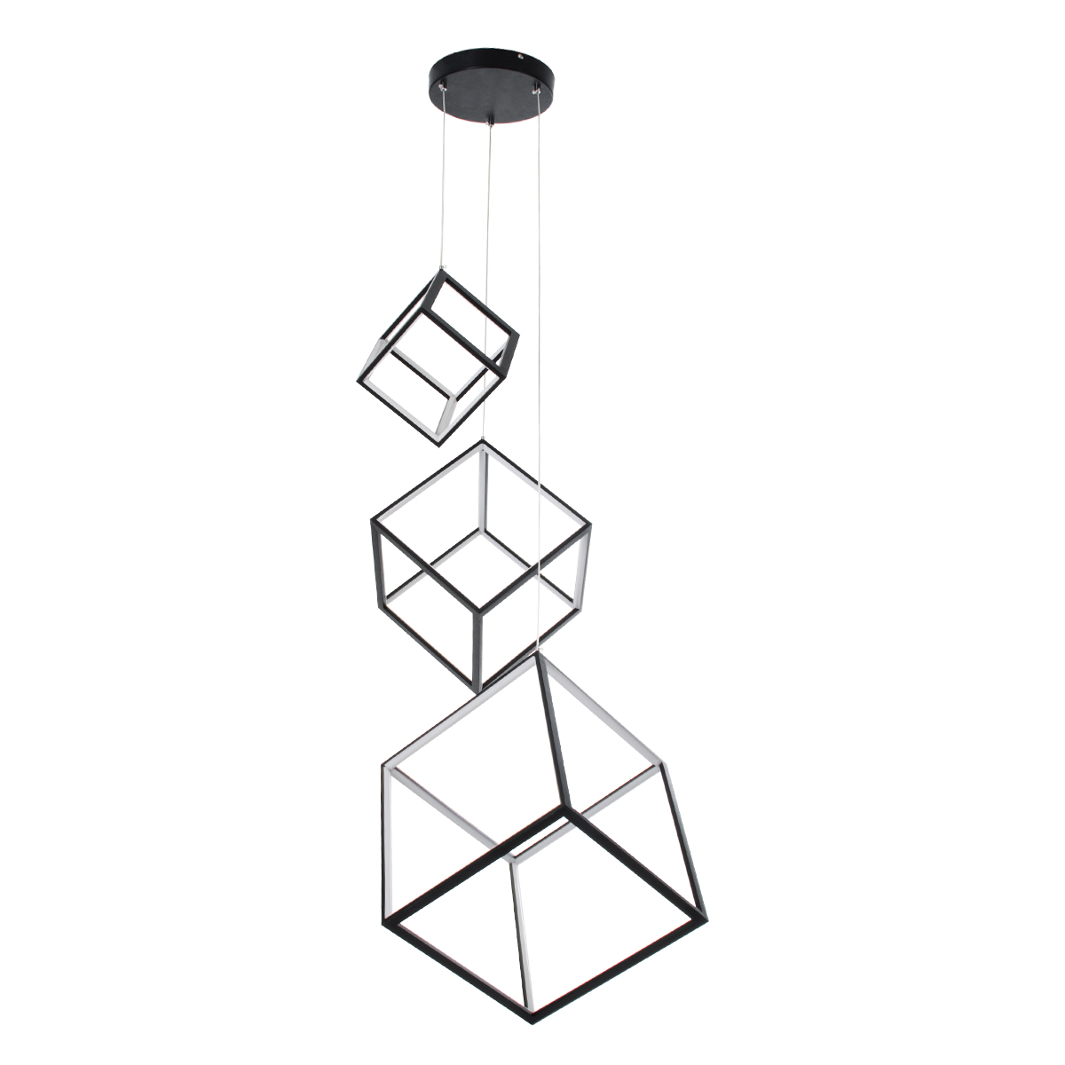 GLOBOSTAR® KIBOO-TRIO 60931 Μοντέρνο Κρεμαστό Φωτιστικό Οροφής LED 90W 10350lm 360° AC 220-240V IP20 Ρυθμιζόμενο Λευκό CCT με Χειριστήριο από 2700K έως 6000K Dimmable - Lumileds SMD Chip - Μαύρο Ματ - Μ60 x Π60 x Υ80cm - 3 Χρόνια Εγγύηση - Image 4