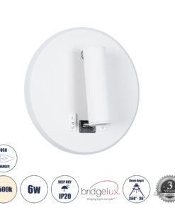 GLOBOSTAR® LADY-R 60939 Μοντέρνο Φωτιστικό Τοίχου - Απλίκα Ξενοδοχείου Reading Light με Φορτιστή USB 3A LED 6W 600lm 36° & 360° AC 220-240V IP20 Φυσικό Λευκό 4500K - Bridgelux COB & TÜV SÜD Driver - Λευκό Ματ - Μ15 x Π15 x Υ17cm - 3 Χρόνια Εγγύηση