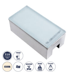 GLOBOSTAR® CYBOLITHOS 60950 Χωνευτό Αρχιτεκτονικο Φωτιστικό Σποτ Δαπέδου LED 4W 460lm 120° DC 24V Αδιάβροχο IP68 IK06 Φυσικό Λευκό 4500K Dimmable - Bridgelux SMD Chip - Γαλακτερό Tempered Glass & Ανοξείδωτο Ατσάλι SS316 - Μ20 x Π10x Υ8cm / Q20 x 10cm - 3 Χρόνια Εγγύηση