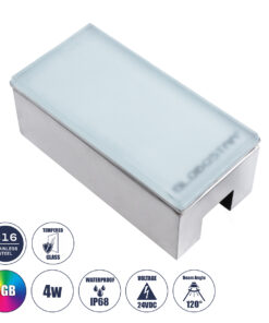 GLOBOSTAR® CYBOLITHOS 60953 Χωνευτό Αρχιτεκτονικο Φωτιστικό Σποτ Δαπέδου LED 4W 340lm 120° DC 24V Αδιάβροχο IP68 IK06 Πολύχρωμο RGB Dimmable - Bridgelux SMD Chip - Γαλακτερό Tempered Glass & Ανοξείδωτο Ατσάλι SS316 - Μ20 x Π10x Υ8cm / Q20 x 10cm - 3 Χρόνια Εγγύηση