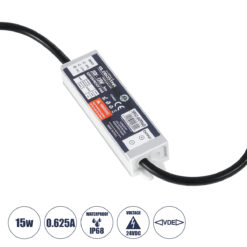 GloboStar® 60960 Αδιάβροχο Τροφοδοτικό SELV για Προϊόντα Φωτισμού LED 15W 0.625A - AC 220-240V σε DC 24V με 1.2m VDE Καλώδιο Παροχής & Εξόδου Τροφοδοσίας - Αδιάβροχο IP68 - M12 x W3 x H2cm - 3 Χρόνια Εγγύηση