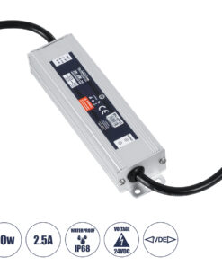 GLOBOSTAR® LUMISPLASH 60962 Τροφοδοτικό/Μετασχηματιστής Class II SELV 60W 2.5A DC 24V Αδιάβροχο IP68 - AC 220-240V σε DC 24V - Μ15 x Π3.5 x Υ2cm - 3 Χρόνια Εγγύηση