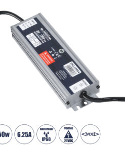 GLOBOSTAR® LUMISPLASH 60964 Τροφοδοτικό/Μετασχηματιστής Class II SELV 150W 6.25A DC 24V Αδιάβροχο IP68 - AC 220-240V σε DC 24V - Μ20 x Π5.5 x Υ2.5cm - 3 Χρόνια Εγγύηση