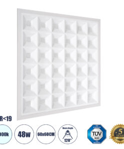 GLOBOSTAR® ZEUS 60968 Χωνευτό Panel Οροφής 60x60 με Anti Glare Reflector LED 48W 7440lm 120° CRI≥85Ra UGR<19 AC 220-240V IP20 Ψυχρό Λευκό 6000K - Lumileds SMD Chip & TÜV SÜD Driver - Λευκό Γαλακτερό - Μ60 x Π60 x Υ3.3cm / Q56 x 56cm - 5 Χρόνια Εγγύηση