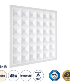GLOBOSTAR® ZEUS 60969 Χωνευτό Panel Οροφής 60x60 με Anti Glare Reflector LED 48W 7200lm 120° CRI≥85Ra UGR<19 AC 220-240V IP20 Φυσικό Λευκό 4500K - Lumileds SMD Chip & TÜV SÜD Driver - Λευκό Γαλακτερό - Μ60 x Π60 x Υ3.3cm / Q56 x 56cm - 5 Χρόνια Εγγύηση