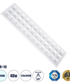 GLOBOSTAR® ZEUS 60971 Χωνευτό Panel Οροφής 120x30 με Anti Glare Reflector LED 48W 7440lm 120° CRI≥85Ra UGR<19 AC 220-240V IP20 Ψυχρό Λευκό 6000K - Lumileds SMD Chip & TÜV SÜD Driver - Λευκό Γαλακτερό - Μ120 x Π30 x Υ3.3cm / Q116 x 26cm - 5 Χρόνια Εγγύηση
