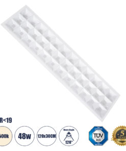GLOBOSTAR® ZEUS 60972 Χωνευτό Panel Οροφής 120x30 με Anti Glare Reflector LED 48W 7200lm 120° CRI≥85Ra UGR<19 AC 220-240V IP20 Φυσικό Λευκό 4500K - Lumileds SMD Chip & TÜV SÜD Driver - Λευκό Γαλακτερό - Μ120 x Π30 x Υ3.3cm / Q116 x 26cm - 5 Χρόνια Εγγύηση