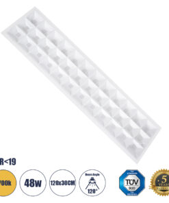GLOBOSTAR® ZEUS 60973 Χωνευτό Panel Οροφής 120x30 με Anti Glare Reflector LED 48W 6960lm 120° CRI≥85Ra UGR<19 AC 220-240V IP20 Θερμό Λευκό 2700K - Lumileds SMD Chip & TÜV SÜD Driver - Λευκό Γαλακτερό - Μ120 x Π30 x Υ3.3cm / Q116 x 26cm - 5 Χρόνια Εγγύηση