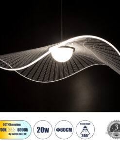 GLOBOSTAR® ACRYLICA 60975 Μοντέρνο Κρεμαστό Φωτιστικό Οροφής LED 20W 2240lm 360° AC 220-240V IP20 Ρυθμιζόμενο Λευκό CCT με On/Off 2700K/4500K/6000K - Lumileds SMD Chip - Διάφανο & Μαύρο Ματ - Μ60 x Π60 x Υ15cm - 3 Χρόνια Εγγύηση