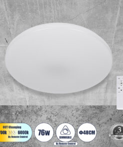 GLOBOSTAR® AVA 61017 Μοντέρνο Φωτιστικό Οροφής LED 76W 7600lm 120° AC 220-240V IP20 Ρυθμιζόμενο Λευκό CCT με Χειριστήριο από 2700K έως 6000K Dimmable - Lumileds SMD Chip - Λευκό Ματ - Μ48 x Π48 x Υ6.5cm - 3 Χρόνια Εγγύηση