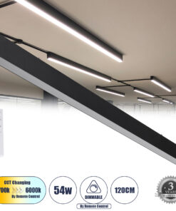 GLOBOSTAR® FELIX 61028-S Μοντέρνο Φωτιστικό Οροφής LED 54W 6500lm 120° AC 220-240V IP20 Ρυθμιζόμενο Λευκό CCT με Χειριστήριο από 2700K έως 6000K Dimmable - Lumileds SMD Chip - Μαύρο Ματ - Μ120 x Π3.5 x Υ7cm - 3 Χρόνια Εγγύηση