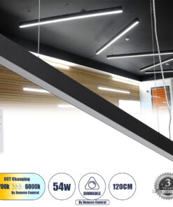 GLOBOSTAR® FELIX 61028-P Μοντέρνο Γραμμικό Κρεμαστό Φωτιστικό Οροφής LED 54W 6500lm 120° AC 220-240V IP20 Ρυθμιζόμενο Λευκό CCT με Χειριστήριο από 2700K έως 6000K Dimmable - Lumileds SMD Chip - Μαύρο Ματ - Μ120 x Π3.5 x Υ7cm - 3 Χρόνια Εγγύηση