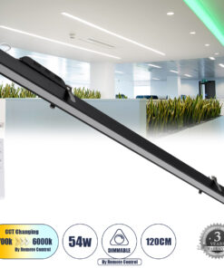 GLOBOSTAR® LUCA 61032 Μοντέρνο Φωτιστικό Οροφής LED 54W 6500lm 120° AC 220-240V IP20 Ρυθμιζόμενο Λευκό CCT με Χειριστήριο από 2700K έως 6000K Dimmable - Lumileds SMD Chip - Μαύρο Ματ - Μ121.5 x Π5 x Υ4cm - 3 Χρόνια Εγγύηση