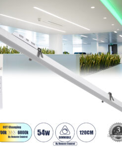 GLOBOSTAR® LUCA 61033 Μοντέρνο Φωτιστικό Οροφής LED 54W 6500lm 120° AC 220-240V IP20 Ρυθμιζόμενο Λευκό CCT με Χειριστήριο από 2700K έως 6000K Dimmable - Lumileds SMD Chip - Λευκό Ματ - Μ121.5 x Π5 x Υ4cm - 3 Χρόνια Εγγύηση