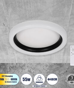GLOBOSTAR® ARIANA 61034 Μοντέρνο Φωτιστικό Οροφής LED 55W 6376lm 120° AC 220-240V IP20 Ρυθμιζόμενο Λευκό CCT με Χειριστήριο από 2700K έως 6000K Dimmable - Lumileds SMD Chip - Λευκό Ματ & Μαύρο Ματ - Μ48 x Π48 x Υ9cm - 3 Χρόνια Εγγύηση