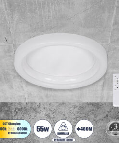 GLOBOSTAR® ARIANA 61035 Μοντέρνο Φωτιστικό Οροφής LED 55W 6376lm 120° AC 220-240V IP20 Ρυθμιζόμενο Λευκό CCT με Χειριστήριο από 2700K έως 6000K Dimmable - Lumileds SMD Chip - Λευκό Ματ - Μ48 x Π48 x Υ9cm - 3 Χρόνια Εγγύηση