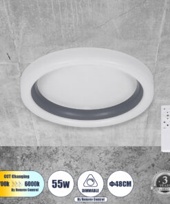 GLOBOSTAR® ARIANA 61036 Μοντέρνο Φωτιστικό Οροφής LED 55W 6376lm 120° AC 220-240V IP20 Ρυθμιζόμενο Λευκό CCT με Χειριστήριο από 2700K έως 6000K Dimmable - Lumileds SMD Chip - Γκρι - Μ48 x Π48 x Υ9cm - 3 Χρόνια Εγγύηση