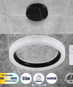 GLOBOSTAR® ARIANA 61037 Μοντέρνο Κρεμαστό Φωτιστικό Οροφής LED 55W 6376lm 120° AC 220-240V IP20 Ρυθμιζόμενο Λευκό CCT με Χειριστήριο από 2700K έως 6000K Dimmable - Lumileds SMD Chip - Μαυρό Ματ - Μ48 x Π48 x Υ6.5cm - 3 Χρόνια Εγγύηση