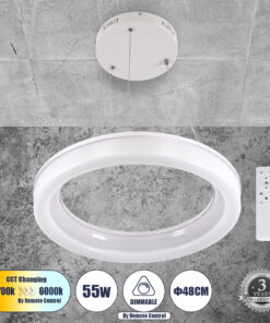 GLOBOSTAR® ARIANA 61038 Μοντέρνο Κρεμαστό Φωτιστικό Οροφής LED 55W 6376lm 120° AC 220-240V IP20 Ρυθμιζόμενο Λευκό CCT με Χειριστήριο από 2700K έως 6000K Dimmable - Lumileds SMD Chip - Λευκό Ματ - Μ48 x Π48 x Υ6.5cm - 3 Χρόνια Εγγύηση