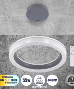GLOBOSTAR® ARIANA 61039 Μοντέρνο Κρεμαστό Φωτιστικό Οροφής LED 55W 6376lm 120° AC 220-240V IP20 Ρυθμιζόμενο Λευκό CCT με Χειριστήριο από 2700K έως 6000K Dimmable - Lumileds SMD Chip - Γκρι - Μ48 x Π48 x Υ6.5cm - 3 Χρόνια Εγγύηση