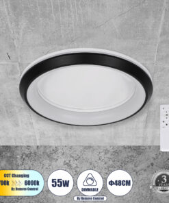 GLOBOSTAR® MELINA 61040 Μοντέρνο Φωτιστικό Οροφής LED 55W 6376lm 120° AC 220-240V IP20 Ρυθμιζόμενο Λευκό CCT με Χειριστήριο από 2700K έως 6000K Dimmable - Lumileds SMD Chip - Μαύρο Ματ - Μ48 x Π48 x Υ9cm - 3 Χρόνια Εγγύηση