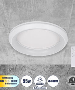 GLOBOSTAR® MELINA 61041 Μοντέρνο Φωτιστικό Οροφής LED 55W 6376lm 120° AC 220-240V IP20 Ρυθμιζόμενο Λευκό CCT με Χειριστήριο από 2700K έως 6000K Dimmable - Lumileds SMD Chip - Λευκό Ματ - Μ48 x Π48 x Υ9cm - 3 Χρόνια Εγγύηση