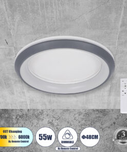 GLOBOSTAR® MELINA 61042 Μοντέρνο Φωτιστικό Οροφής LED 55W 6376lm 120° AC 220-240V IP20 Ρυθμιζόμενο Λευκό CCT με Χειριστήριο από 2700K έως 6000K Dimmable - Lumileds SMD Chip - Γκρι - Μ48 x Π48 x Υ9cm - 3 Χρόνια Εγγύηση