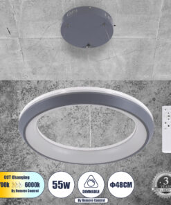 GLOBOSTAR® MELINA 61045 Μοντέρνο Κρεμαστό Φωτιστικό Οροφής LED 55W 6376lm 120° AC 220-240V IP20 Ρυθμιζόμενο Λευκό CCT με Χειριστήριο από 2700K έως 6000K Dimmable - Lumileds SMD Chip - Γκρι & Λευκό - Μ48 x Π48 x Υ6.5cm - 3 Χρόνια Εγγύηση