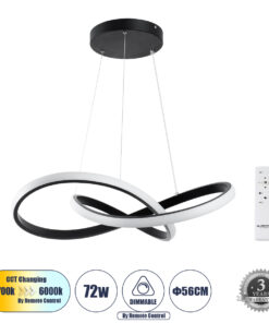 GLOBOSTAR® DEXTER 61049 Μοντέρνο Κρεμαστό Φωτιστικό Οροφής LED 72W 8064lm 300° AC 220-240V IP20 Ρυθμιζόμενο Λευκό CCT με Χειριστήριο από 2700K έως 6000K Dimmable - Lumileds SMD Chip - Μαύρο Ματ - Μ56 x Π56 x Υ14cm - 3 Χρόνια Εγγύηση