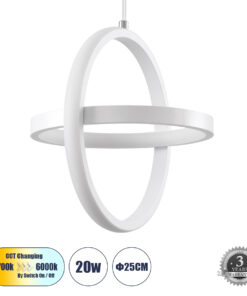 GLOBOSTAR® ALICE 61056 Μοντέρνο Κρεμαστό Φωτιστικό Οροφής LED 20W 2400lm 300° AC 220-240V IP20 Ρυθμιζόμενο Λευκό CCT με On/Off 2700K/4500K/6000K - Lumileds SMD Chip - Λευκό Ματ - Μ25 x Π22 x Υ25cm - 3 Χρόνια Εγγύηση