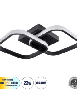 GLOBOSTAR® NORA 61061 Μοντέρνο Φωτιστικό Οροφής LED 22W 2640lm 300° AC 220-240V IP20 Ρυθμιζόμενο Λευκό CCT με On/Off 2700K/4500K/6000K - Lumileds SMD Chip - Μαύρο Ματ - Μ40 x Π24 x Υ7cm - 3 Χρόνια Εγγύηση
