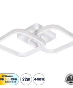 GLOBOSTAR® NORA 61062 Μοντέρνο Φωτιστικό Οροφής LED 22W 2640lm 300° AC 220-240V IP20 Ρυθμιζόμενο Λευκό CCT με On/Off 2700K/4500K/6000K - Lumileds SMD Chip - Λευκό Ματ - Μ40 x Π24 x Υ7cm - 3 Χρόνια Εγγύηση