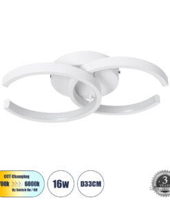 GLOBOSTAR® EVA 61068 Μοντέρνο Φωτιστικό Οροφής LED 16W 1920lm 300° AC 220-240V IP20 Ρυθμιζόμενο Λευκό CCT με On/Off 2700K/4500K/6000K - Lumileds SMD Chip - Λευκό Ματ - Μ33 x Π21 x Υ7cm - 3 Χρόνια Εγγύηση