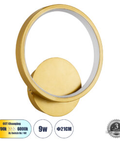 GLOBOSTAR® TED 61072 Μοντέρνο Φωτιστικό Τοίχου - Απλίκα LED 9W 1080lm 300° AC 220-240V IP20 Ρυθμιζόμενο Λευκό CCT με On/Off 2700K/4500K/6000K - Lumileds SMD Chip - Χρυσό Βούρτσας - Μ20 x Π5.5 x Υ23cm - 3 Χρόνια Εγγύηση