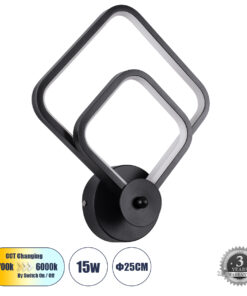 GLOBOSTAR® ANNA 61085 Μοντέρνο Φωτιστικό Τοίχου - Απλίκα LED 15W 1800lm 300° AC 220-240V IP20 Ρυθμιζόμενο Λευκό CCT με On/Off 2700K/4500K/6000K - Lumileds SMD Chip - Μαύρο Ματ - Μ25 x Π8 x Υ30cm - 3 Χρόνια Εγγύηση