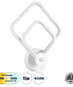 GLOBOSTAR® ANNA 61086 Μοντέρνο Φωτιστικό Τοίχου - Απλίκα LED 15W 1800lm 300° AC 220-240V IP20 Ρυθμιζόμενο Λευκό CCT με On/Off 2700K/4500K/6000K - Lumileds SMD Chip - Λευκό Ματ - Μ25 x Π8 x Υ30cm - 3 Χρόνια Εγγύηση