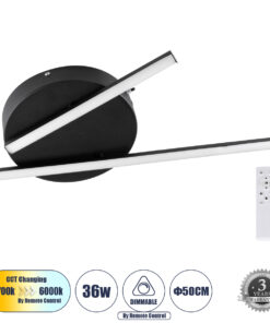 GLOBOSTAR® DRACO 61091 Μοντέρνο Φωτιστικό Οροφής LED 36W 4428lm 120° AC 220-240V IP20 Ρυθμιζόμενο Λευκό CCT με Χειριστήριο από 2700K έως 6000K Dimmable - Lumileds SMD Chip - Μαύρο Ματ - Μ50 x Π50 x Υ6cm - 3 Χρόνια Εγγύηση