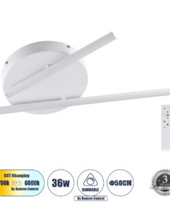 GLOBOSTAR® DRACO 61092 Μοντέρνο Φωτιστικό Οροφής LED 36W 4428lm 120° AC 220-240V IP20 Ρυθμιζόμενο Λευκό CCT με Χειριστήριο από 2700K έως 6000K Dimmable - Lumileds SMD Chip - Λευκό Ματ - Μ50 x Π50 x Υ6cm - 3 Χρόνια Εγγύηση