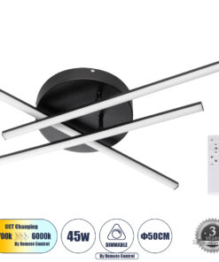 GLOBOSTAR® DRACO 61093 Μοντέρνο Φωτιστικό Οροφής LED 45W 5535lm 120° AC 220-240V IP20 Ρυθμιζόμενο Λευκό CCT με Χειριστήριο από 2700K έως 6000K Dimmable - Lumileds SMD Chip - Μαύρο Ματ - Μ50 x Π50 x Υ11cm - 3 Χρόνια Εγγύηση