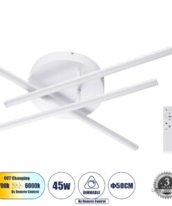 GLOBOSTAR® DRACO 61094 Μοντέρνο Φωτιστικό Οροφής LED 45W 5535lm 120° AC 220-240V IP20 Ρυθμιζόμενο Λευκό CCT με Χειριστήριο από 2700K έως 6000K Dimmable - Lumileds SMD Chip - Λευκό Ματ - Μ50 x Π50 x Υ11cm - 3 Χρόνια Εγγύηση