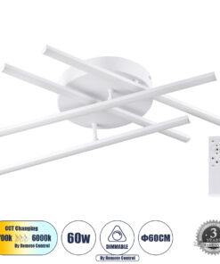 GLOBOSTAR® DRACO 61096 Μοντέρνο Φωτιστικό Οροφής LED 60W 7380lm 120° AC 220-240V IP20 Ρυθμιζόμενο Λευκό CCT με Χειριστήριο από 2700K έως 6000K Dimmable - Lumileds SMD Chip - Λευκό Ματ - Μ60 x Π60 x Υ11cm - 3 Χρόνια Εγγύηση