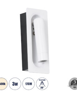 GLOBOSTAR® MANHATTAN 61098 Μοντέρνο Φωτιστικό Τοίχου - Απλίκα Ξενοδοχείου Reading Light LED 3W 405lm 36° AC 220-240V IP20 Φυσικό Λευκό 4500K - Bridgelux COB Chip & TÜV SÜD Driver - Λευκό - Μ7 x Π7 x Υ17cm - 3 Χρόνια Εγγύηση