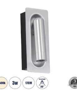 GLOBOSTAR® MANHATTAN 61099 Μοντέρνο Φωτιστικό Τοίχου - Απλίκα Ξενοδοχείου Reading Light LED 3W 405lm 36° AC 220-240V IP20 Φυσικό Λευκό 4500K - Bridgelux COB Chip & TÜV SÜD Driver - Νίκελ Βούρτσας - Μ7 x Π7 x Υ17cm - 3 Χρόνια Εγγύηση