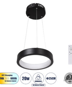GLOBOSTAR® NEMESIS 61152 Μοντέρνο Κρεμαστό Φωτιστικό Οροφής LED 20W 2356lm 360° AC 220-240V IP20 Ρυθμιζόμενο Λευκό CCT με Χειριστήριο από 2700K έως 6000K Dimmable - Lumileds SMD Chip - Μαυρό Ματ - Μ25 x Π25 x Υ4cm - 3 Χρόνια Εγγύηση