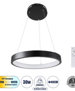 GLOBOSTAR® NEMESIS 61155 Μοντέρνο Κρεμαστό Φωτιστικό Οροφής LED 30W 3513lm 360° AC 220-240V IP20 Ρυθμιζόμενο Λευκό CCT με Χειριστήριο από 2700K έως 6000K Dimmable - Lumileds SMD Chip - Μαυρό Ματ - Μ40 x Π40 x Υ4cm - 3 Χρόνια Εγγύηση
